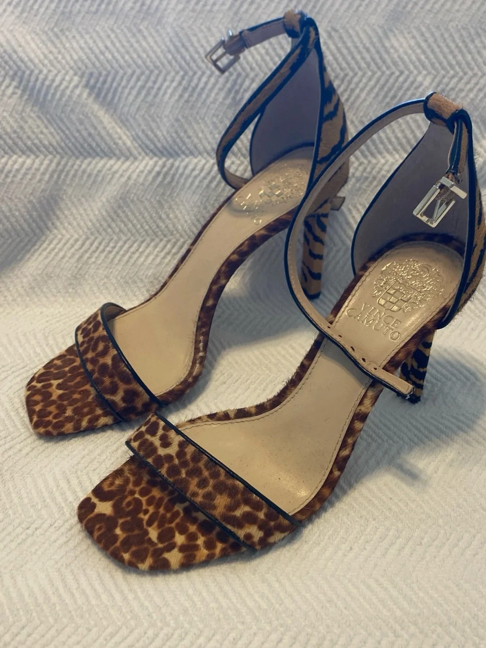 Vince Camuto Leopard Print Ankle-Strap Heels - Brown/Tan, 7.5M